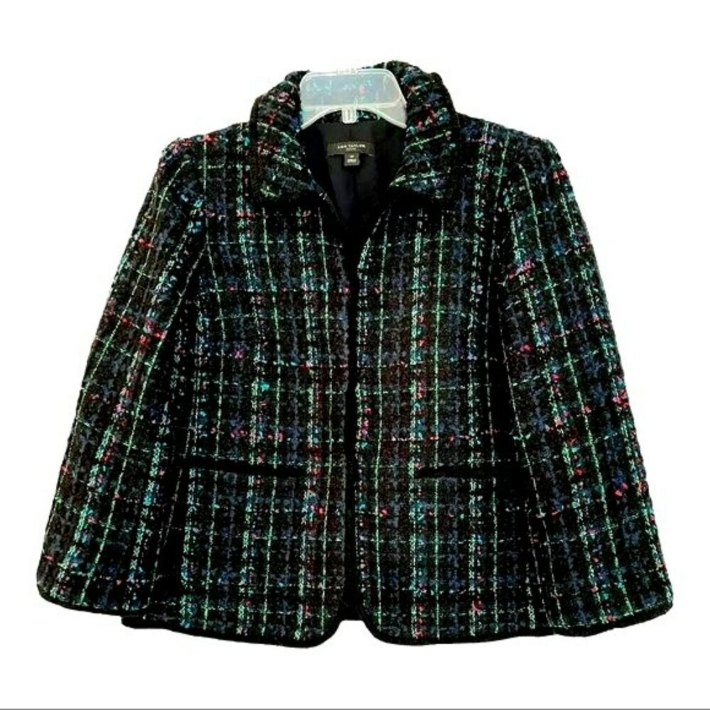 Ann Taylor Petites Black Multi-color Confetti Fringe Blazer Jacket Career Sz 10P